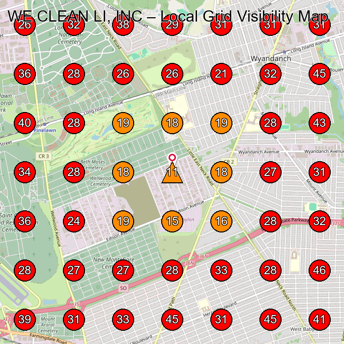 WE CLEAN LI, INC GeoGrid visibility map for Commercial Cleaning Service in 145 Pinelawn Rd